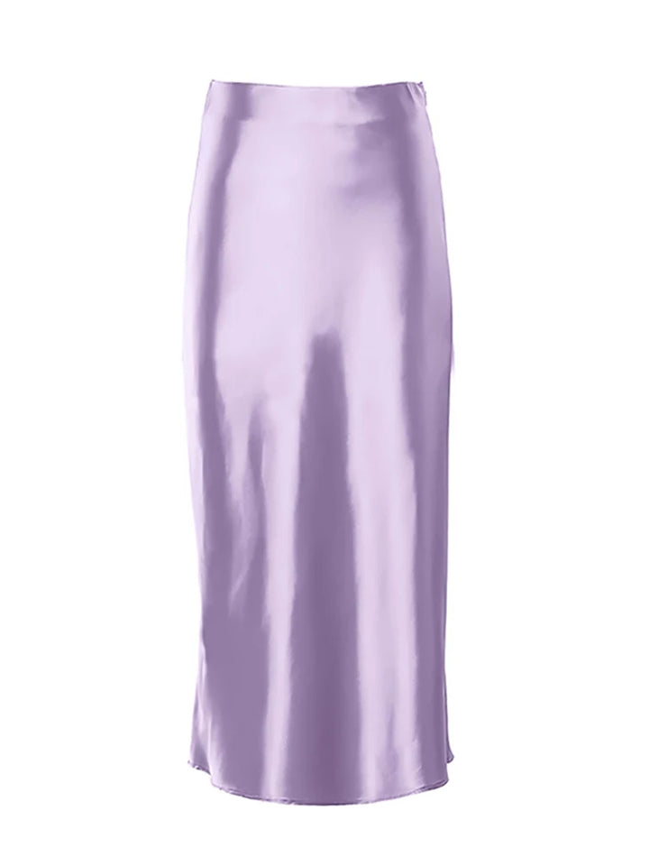 Satin Silk High Waisted Long Skirt - Divawearfashion