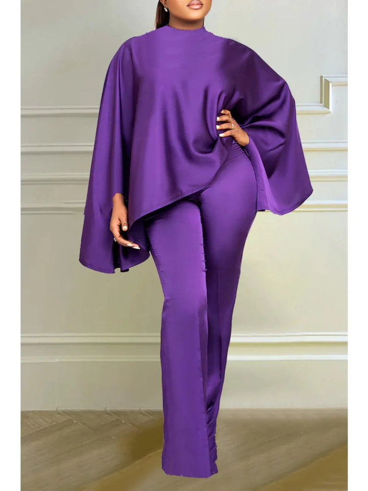 2 Pc Loose Batwing Sleeves Top with Wide Leg Pants - Divawearfashion