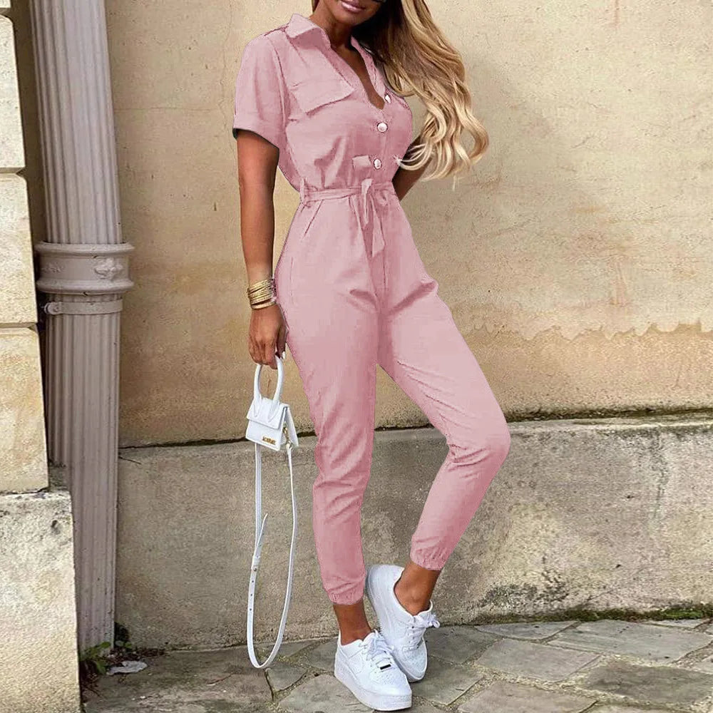 Lace-up Belt One Pieces Jumpsuit - Divawearfashion