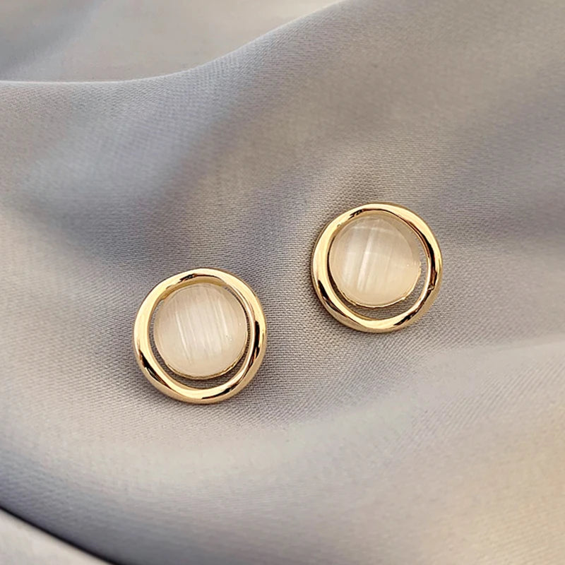Classic Opal Petal Circle Stud Earrings - Divawearfashion