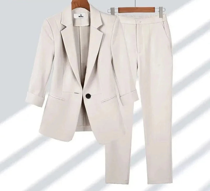 Thin Jacket Blazer & Wide Leg Pant Set - Divawearfashion