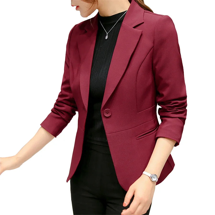 Slim Notched Blazers with Pockets - Divawearfashion