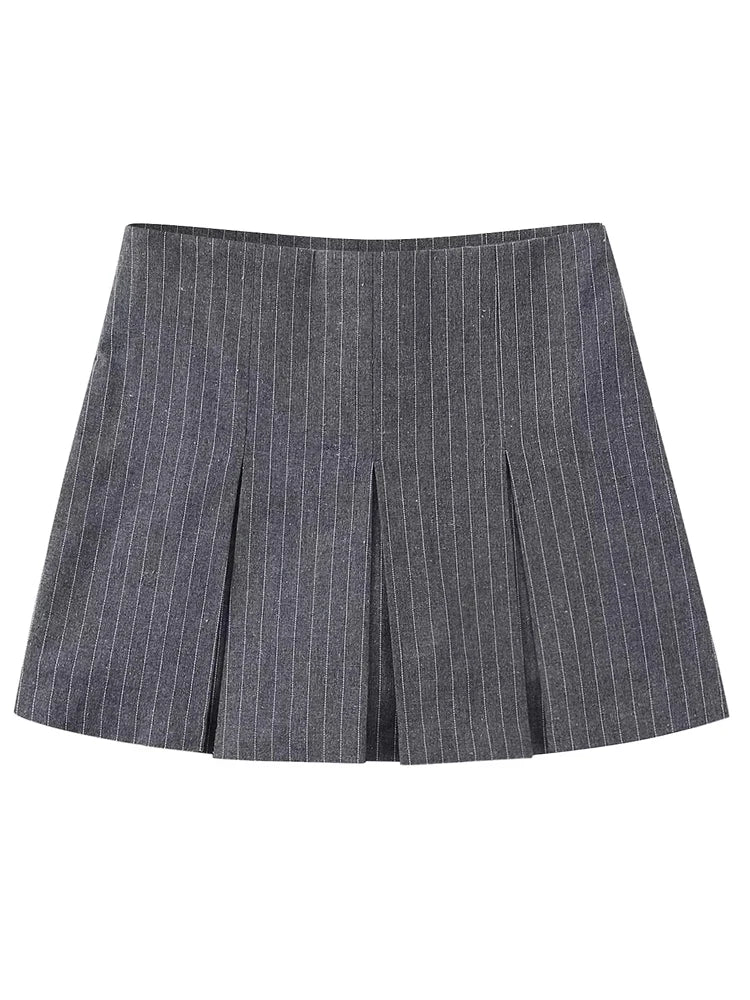 Grey Pleated High Waist Skorts - Divawearfashion