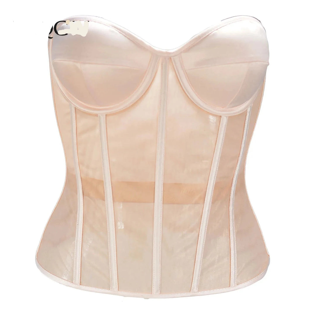 Mesh Push Up Corset Bustier Top - Divawearfashion