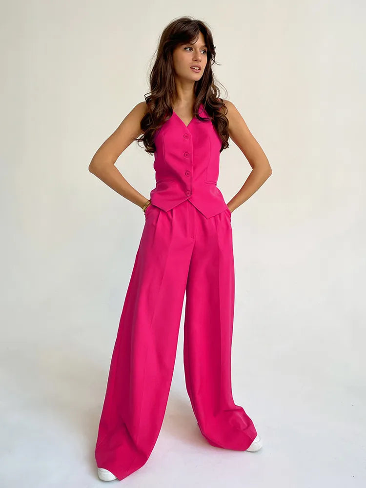 2 Pieces Vest with High Waist Wide Leg Pants Suits | ORDER NOW - Divawearfashion