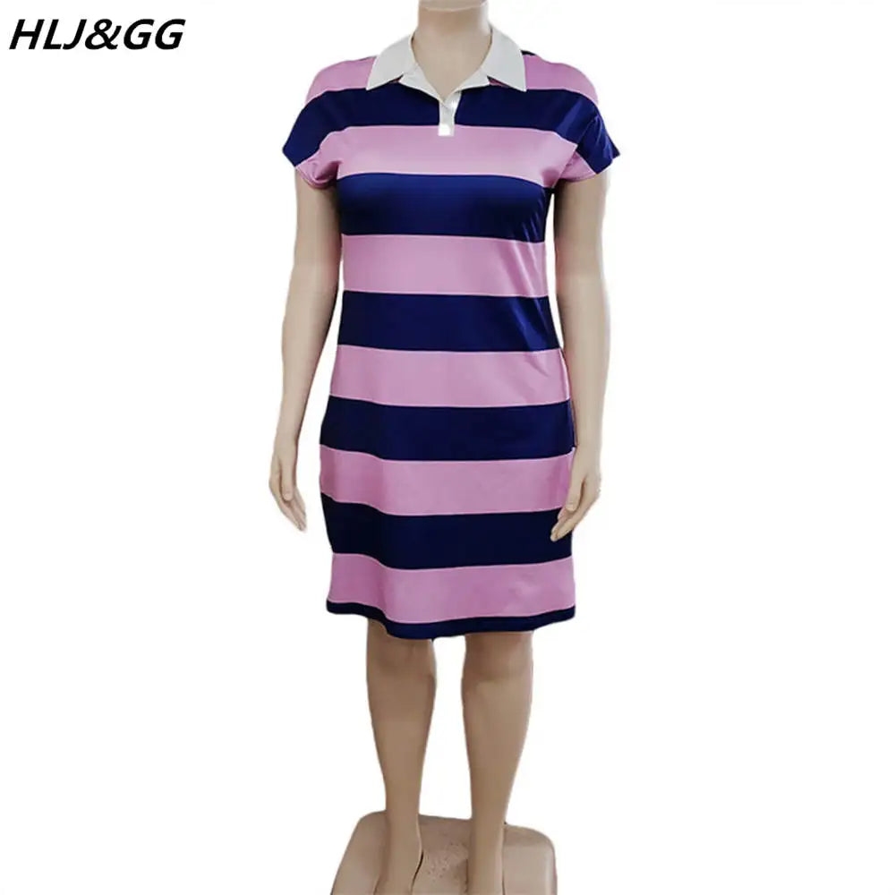 Plus Size Casual Stripe Print Mini Dress - Divawearfashion