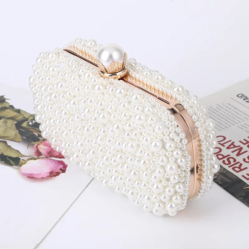 White Pearl Clutch Evening Bag - Divawearfashion