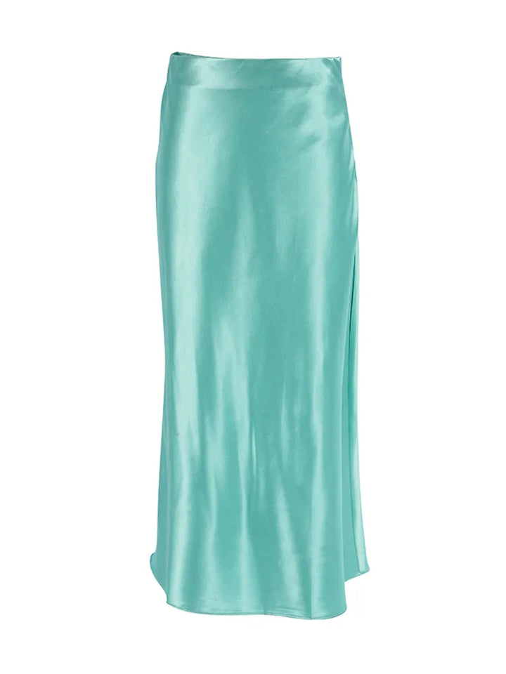 Satin Silk High Waisted Long Skirt - Divawearfashion