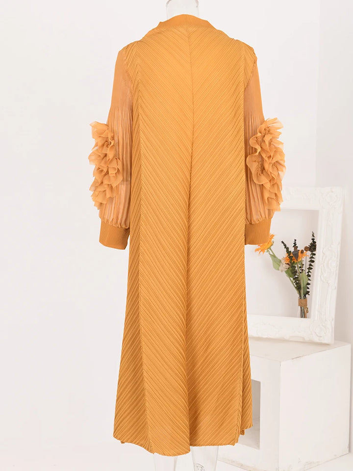 Round Neck Spliced Full Sleeve Maxi Dress - Divawearfashion