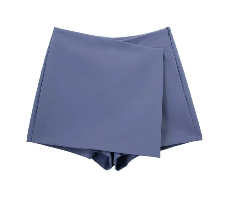 Asymmetric Shorts Skirts High Waist Side Zipper Skort - Divawearfashion