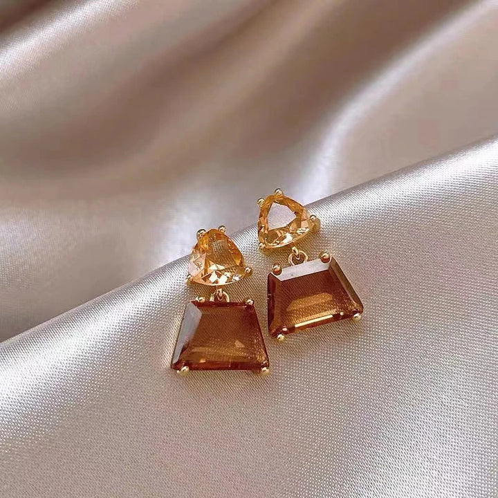 Geometric Tawny Crystal Square Dangle Earrings - Divawearfashion