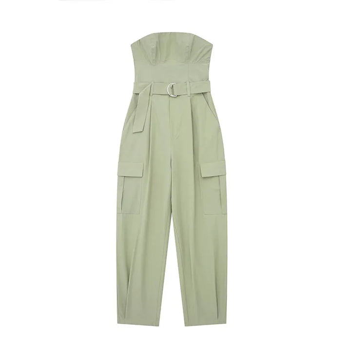 Strapless Cargo Style Jumpsuit With Belt