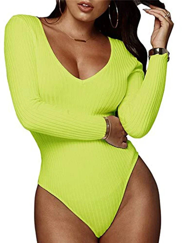 Ribbed Knitted Sexy One-Piece Bodysuit - Divawearfashion